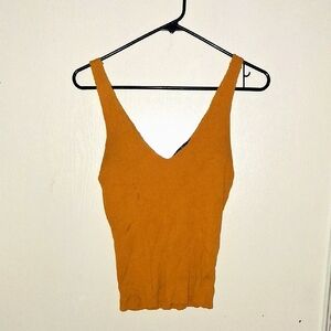 Yellow Ribbed Knit Tank Top